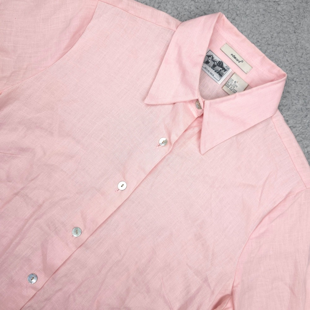 Edward Linen‎ Button Down Top Floral Embroidered IrishLinen Shirt Pink Size 6